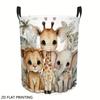 1pc, Adorable Safari Animals Printed Pattern Laundry Basket with Handle Foldable, Easy To Clean, Suitable for Bedroom, Bathroom, Dormitory, Cloakroom,