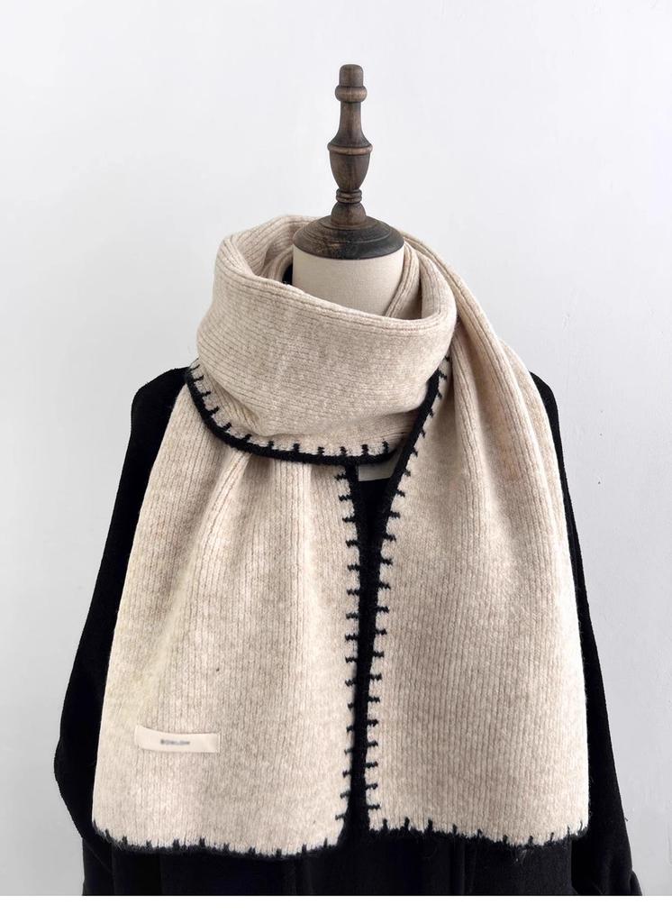 Atmosphere Lace Red Wool Knit Scarf - Women's Korean-Style Versatile Winter Warm Cashmere Trendy Neck Warmer