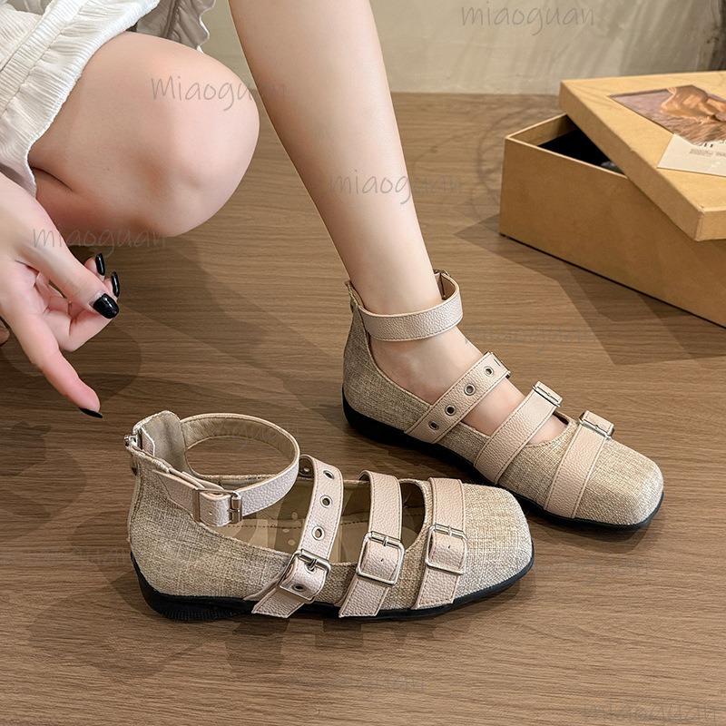 Inside Height Increasing Mary Jane Women's Shoes 2025 Retro Belt Buckle Single Shoes Square Toe Low Heel Pumps Zapatos De Mujer