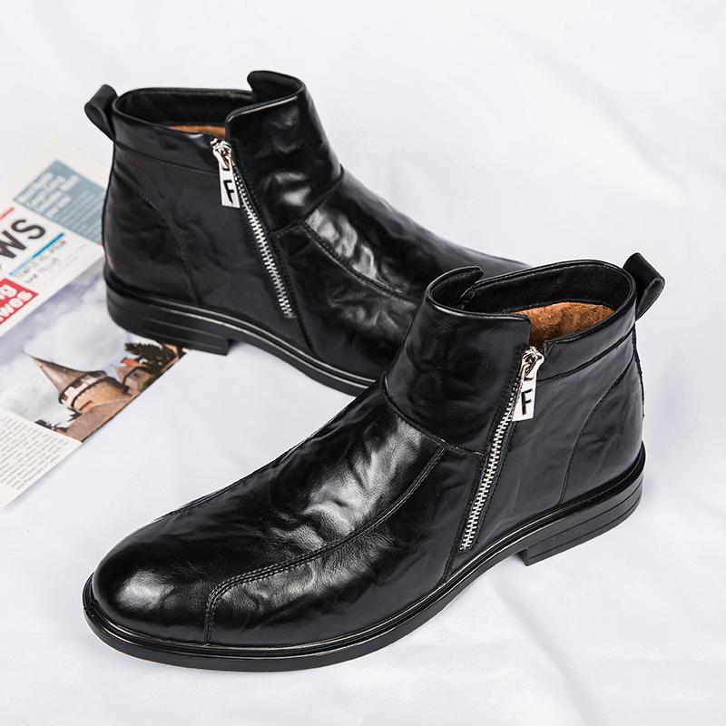 Fashion Boots Men Winter Shoes Black Leather Boots Mens Footwear Warm Plush Fur Winter Boots For Men Zapatos Hombre