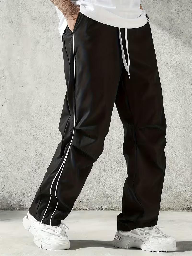 Retro Sport-Freizeithose für Herren in europäischer Größe - High Street Hong Kong Stil, Lockerer gerader Schnitt Medium