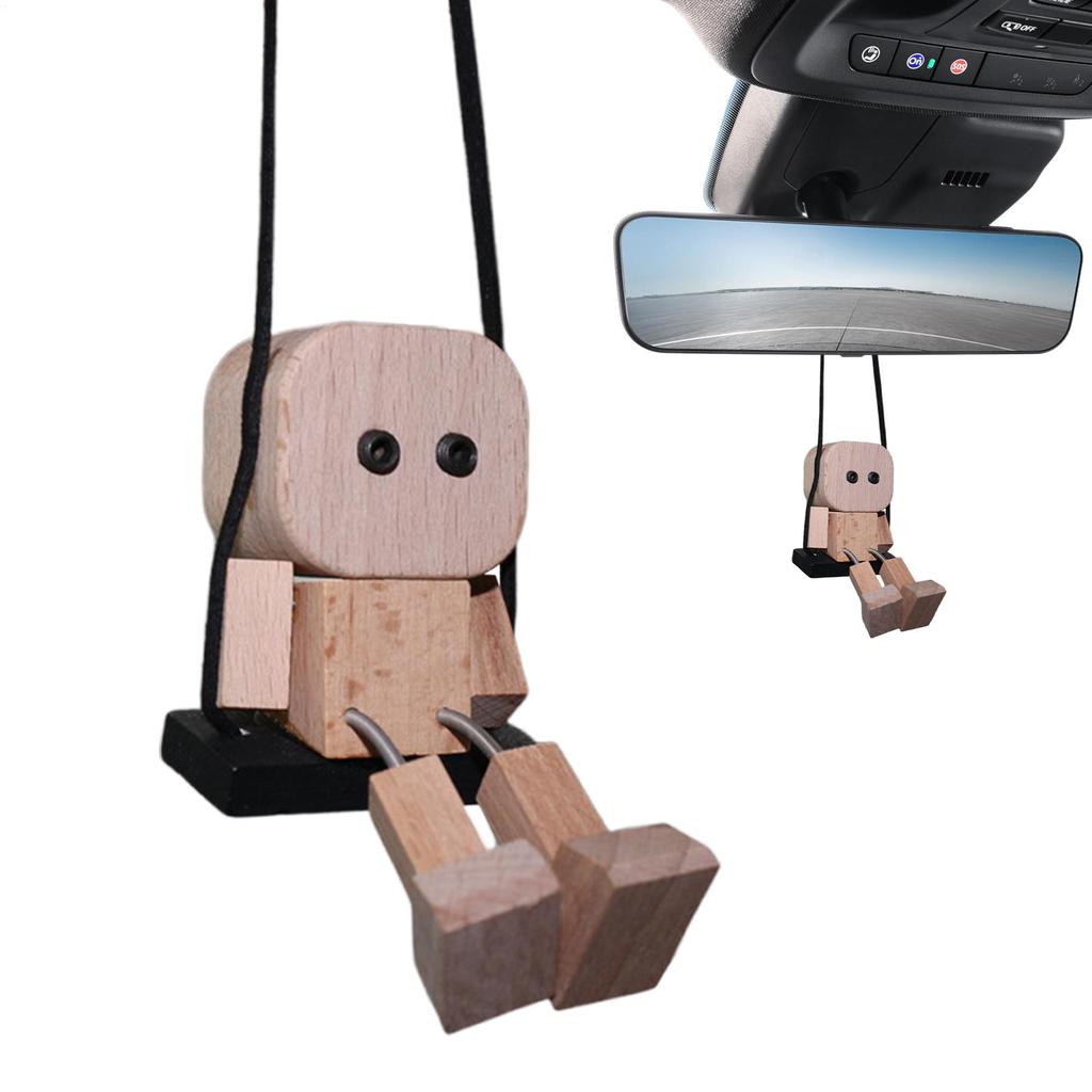Car Mirror Swinging Ornament Funny Wooden Leg Shaking Men Figurine Car Interior Rearview Mirror Decoration for Vehicles Trucks