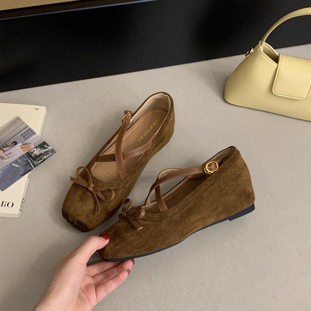 Inner heightening suede shallow mouth single shoes women's 2025 spring and autumn new French temperament platform ballet Mary Jane shoes