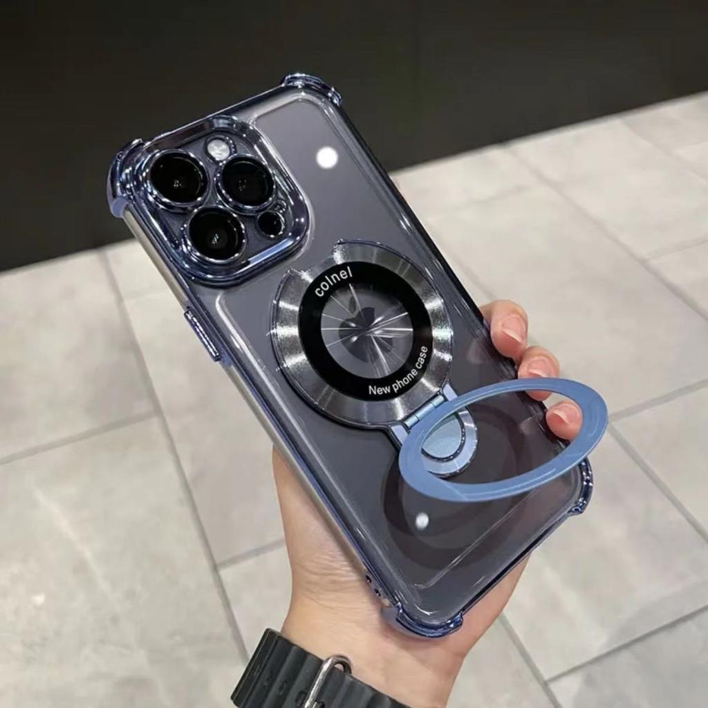 IPhone 16 Magnetic Suction Bracket Airbag Four Corners Anti-fall Suitable for Apple 15pro Mobile Phone Case Electroplated Acrylic 16e