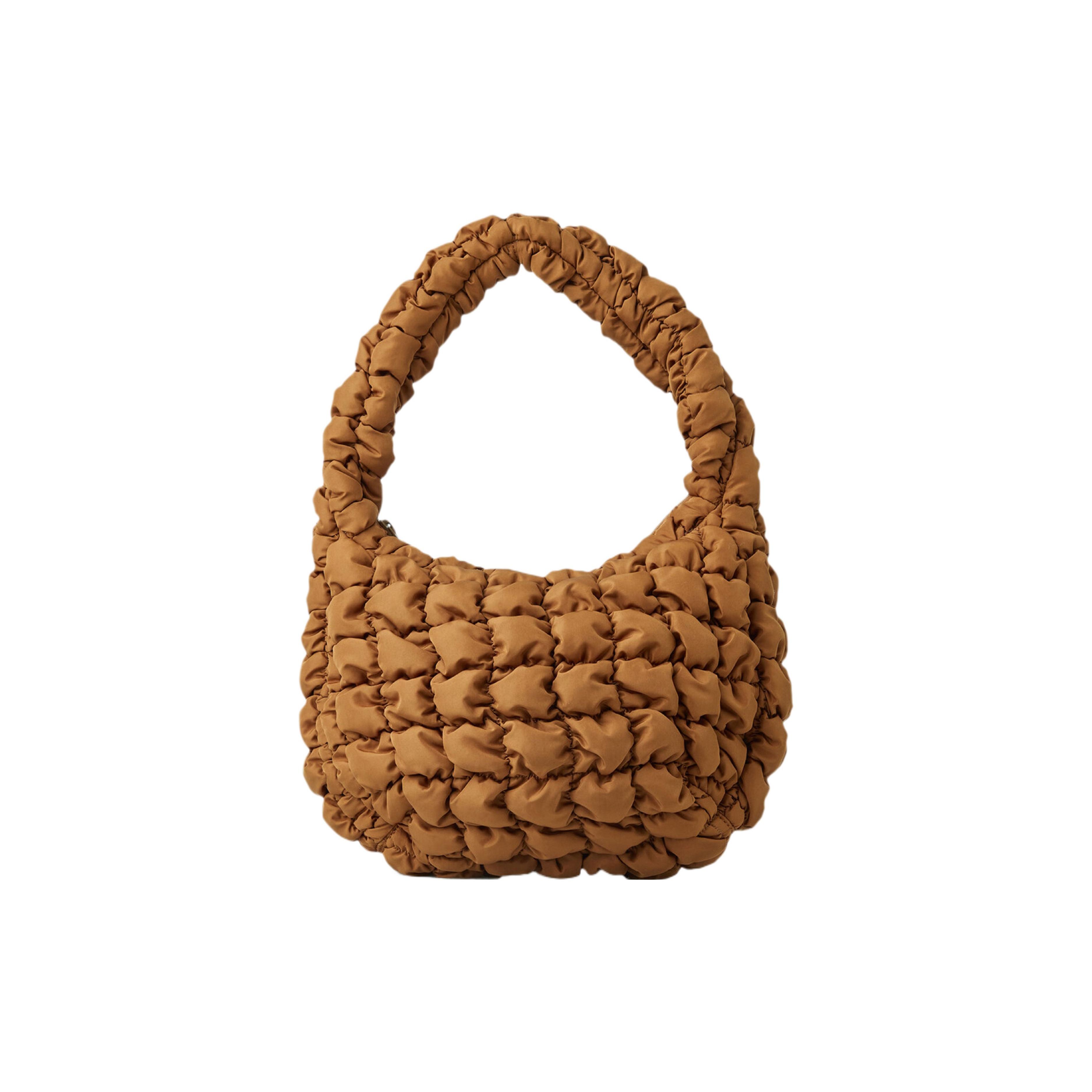 COS Pleated Design Zipper Closure Cloud Bag Tote Shoulder Bag Mini Women bags Brown 0973537009 Brown