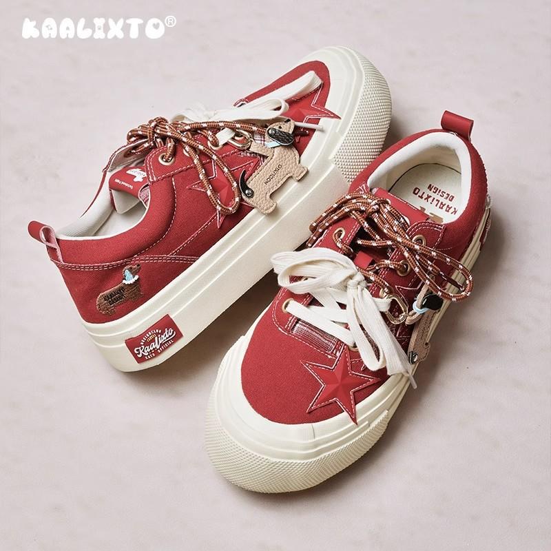 

Кеды Sausage star парусиновые на толстой подошве с увеличением высоты, парусиновые кеды с низким верхом, дышащие и универсальные, повседневные 44 красный