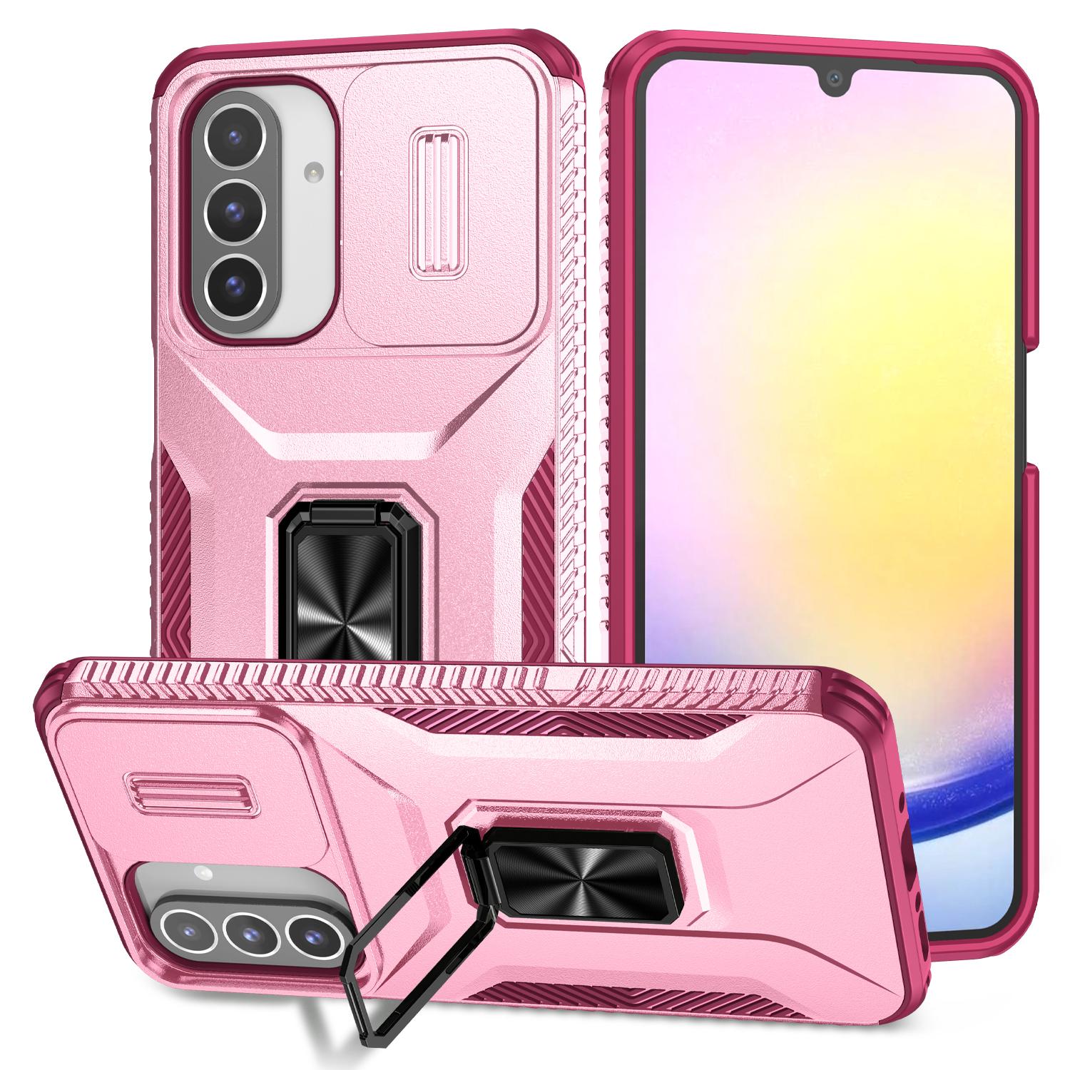 

Для Samsung Galaxy A26 5G Чехол Camshield Подставка ТПУ+ПК Противоскользящий Чехол для Телефона Pink+Wine Red