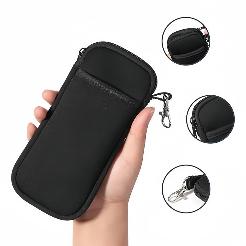 Neoprene Phone Pouch Multiple Compartment Storage For Smartphone Earphones Cable Secure Zippered Closure Compact Carry