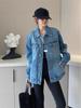 Hong Kong Style Retro Washed Women's Denim Jacket - 2025 Spring/Autumn Loose Casual Fashion Top