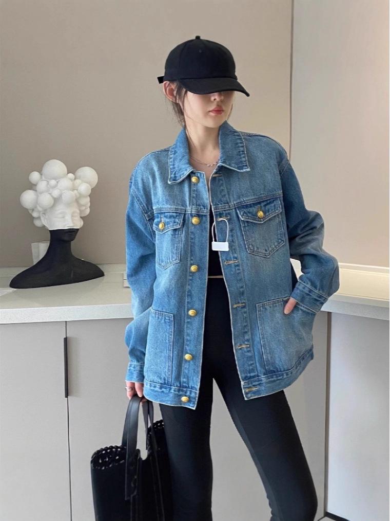 Hong Kong Style Retro Washed Women's Denim Jacket - 2025 Spring/Autumn Loose Casual Fashion Top