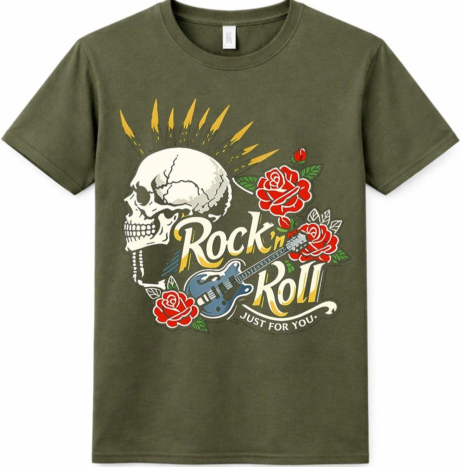 Rock N Roll Skull T Shirt Guitar Roses Vintage Music Graphic Tee Unisexs Unisexs