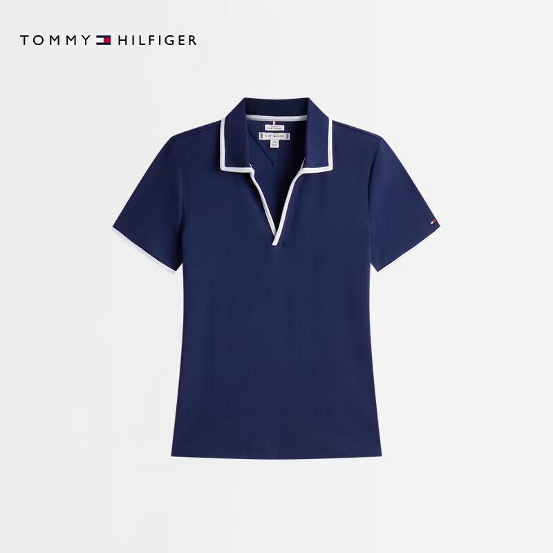 Tommy Hilfiger Women s Color-block Ribbed V-Neck Polo Shirt M