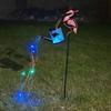 Decorative Flowing Water Effect Lamps Flamingo Garden Statue with Solar Watering Can Lights, Iron Outdoor Light Strings Lawn Ornament for Patio