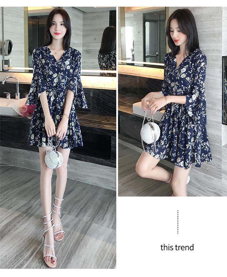 2024 Summer Floral French High-Waisted Petite Midi Dress