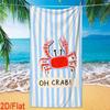 Oh Crab Funny Cartoon Crab Blue White Vertical Stripe Quick Dry Beach Towel Soft Microfiber Pool Towel For Summer Vacation