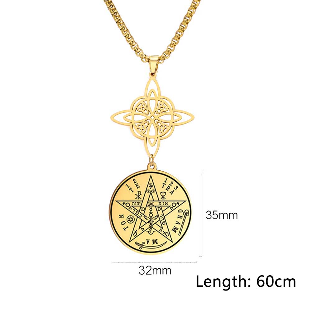 1/32*35CM Witch Knot Pentagram Tetragrammaton Necklace Stainless Steel Amulet Jewelry for Men Women