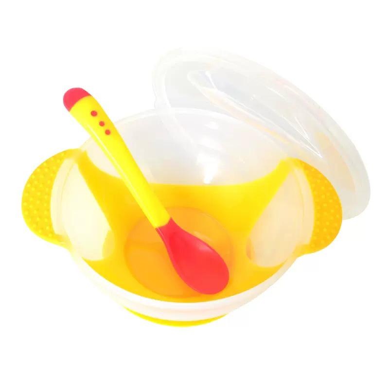 Temperature-Sensitive Baby Tableware Set: Suction Bowl, Soft Spoon, and Fork for Newborns