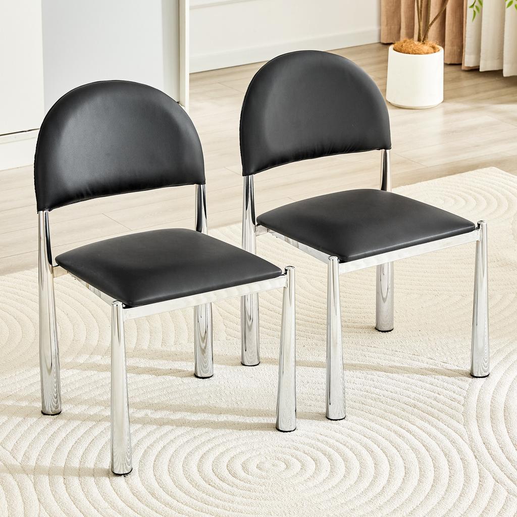 Set of 2 Modern Dining Chairs, Upholstered Chair with Semi-Circular Backrest, PU Leather & Metal Legs, Chairs Only Included, No Table, 80cm High