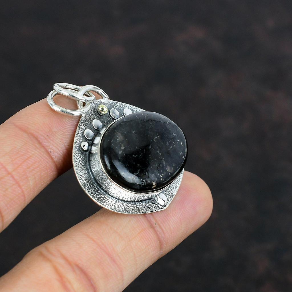 Nuummite Gemstone Pendant Handmade Jewelry Statement Pendant 925 Sterling Silver Pendant Elegant Pendant Dainty Silver Jewelry Gifts For Mom