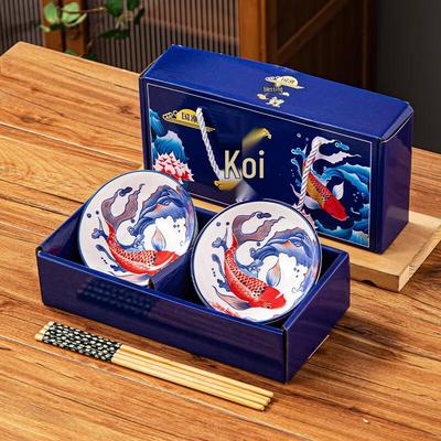 Household Ceramic Rice Bowl & Chopstick Set