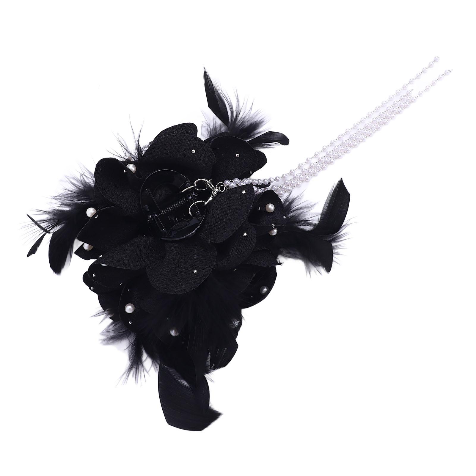 

Black Flower Chain Tassel Hair Claw Faux Pearl Decration Floral Ponytail Hair Clamp Fashion Hair