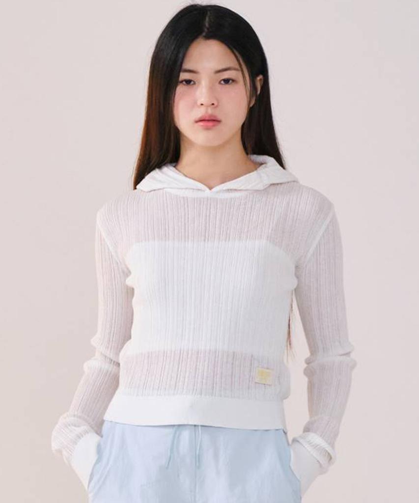 COVERNAT WOMAN Sheer Hoodie Knit Ivory