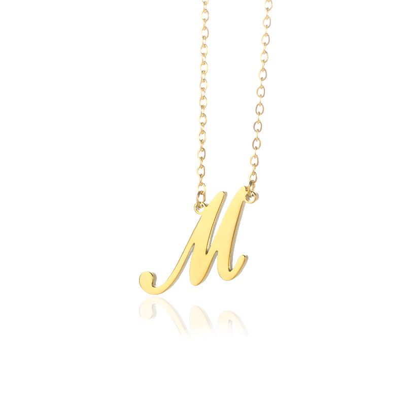 Stainless Steel Lowercase Letter Necklace with Clavicle Chain - European & American Design