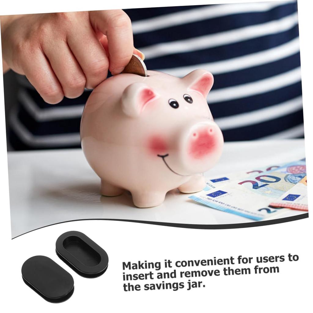 10Pcs Silicone Piggy Bank Stoppers - Oval Bottom Plugs for Kids Safe Bank and DIY Projects - Black Silicone Caps for Money Savings