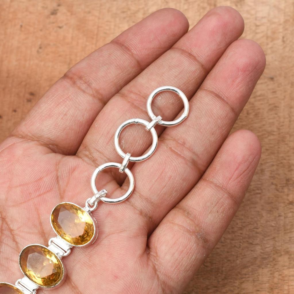 Citrine Gemstone : 925 Sterling Silver Handmade Multi Gemstone Bracelet Jewelry