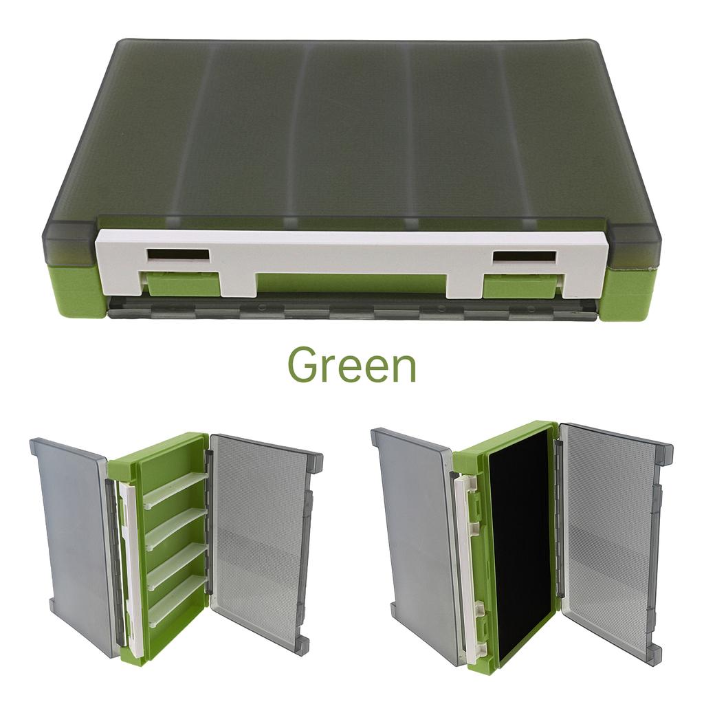 Double Sided PP Fishing Tackle Storage Box Lure Jig Head Hooks Hard Case with Removable Dividers Spong Slot Yellow Gray Green Colors