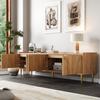 Mobile TV, mobile basso con anta strutturata, mobile TV, maniglie dorate e piedini dorati, 170 L x 35 P x 47,5 A (centimetro)