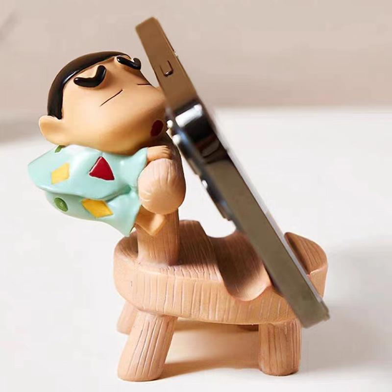 9cm Crayon Shin Chan Anime Figure Kawaii Phone Holder Accessories Cartoon Action Figure PVC Model Toys Doll Desktop Decorative