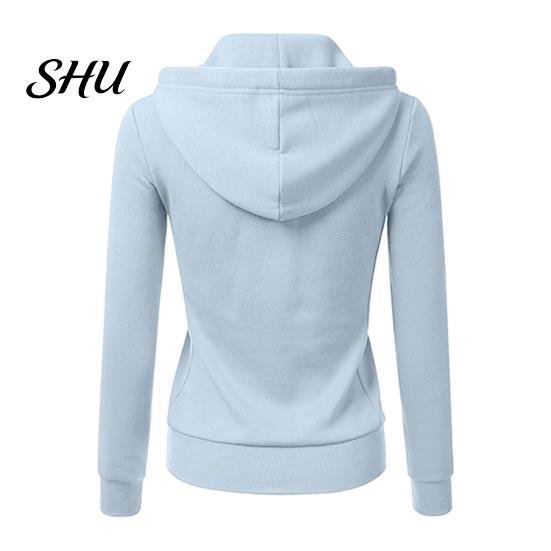 Zipper Hooded Jacket Fall Winter Women Drawstring Zip-up Long Sleeves Pure Color Track Coat Slim Fit Elastic Cuff Cardigan Pockets Sport Fitness