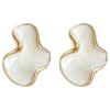Vintage French Geometric Cloud Studs Ladies White Enamel Niche Design Minimal Grace Ear Jewelry Elegant Daily Party Delicate