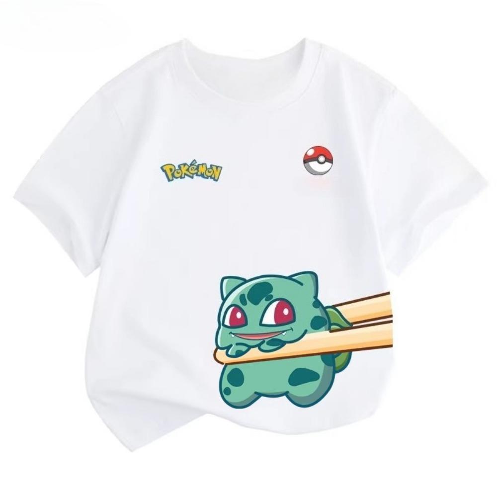 Potdemiel Estate Nuova T-shirt in Puro Cotone con Stampa Pikachu per Bambini, Ragazzi e Ragazze, T-shirt per Bambini Comoda e Traspirante