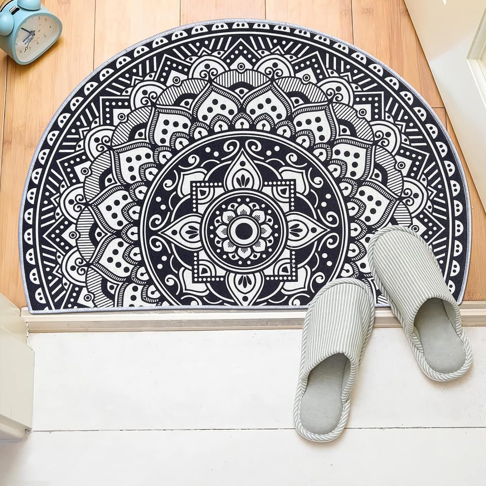 

Boho Style Semicircular Door Mat Non Slip Soft Floor Carpet Sem Circle Welcome Rug Mandala Washable Decorative Mats 40X60CM(1.3X2FT