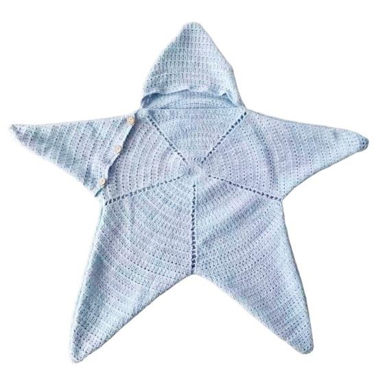 Coperta antivento per passeggino, sacco a pelo a forma di stella marina per neonato, copertina morbida in maglia per tutto il corpo con cappuccio comfort per neonato, anti-calcio, caldo, per dormire