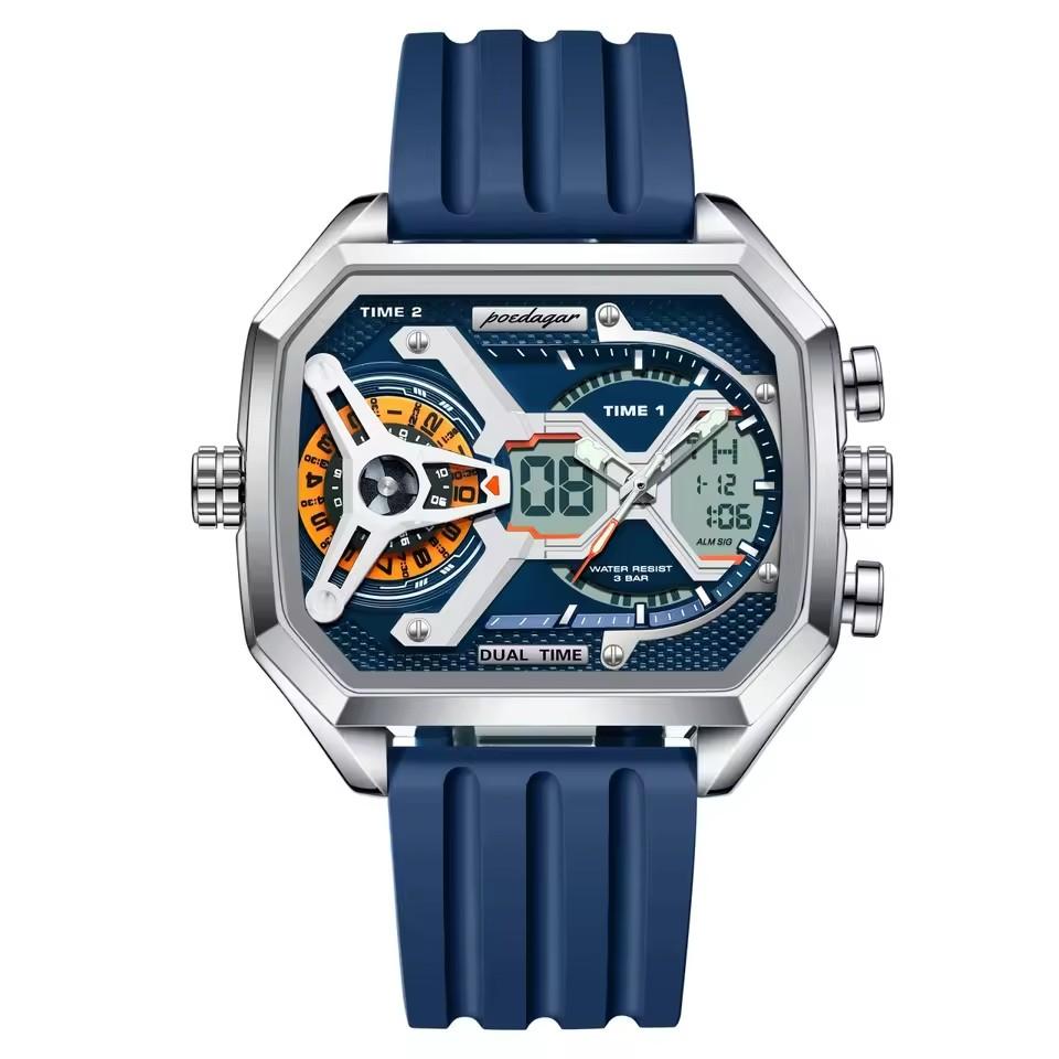 Luxury Men Wristwatch Date Week Luminous LED Quartz Man Clock Silicone Strap Electronic Dual Time Fashion Men's Watches