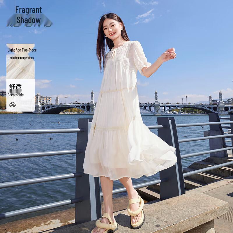 Xiangying Women s Elegant Chiffon Midi Dress M