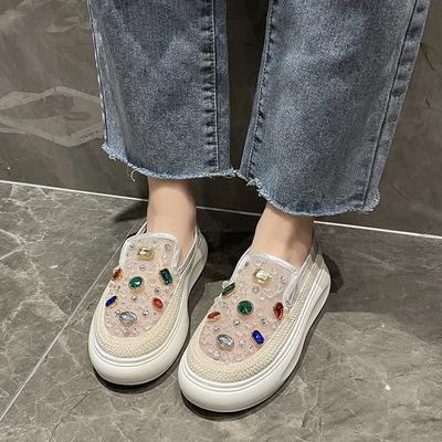 Moda 5 cm 2025 Siatkowe Platformy Koturny Baleriny Kryształowe Buty Grube Trampki Codzienne Wygodne Wysoka Marka Letnie Jesienne Buty Wulkanizowane