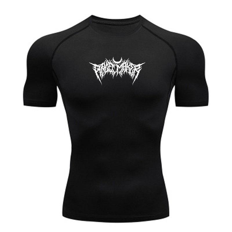 Men's Compression Quick Dry Workout T-shirt, Punk Death Metal Spiky Print Athletic Short Sleeve Tops for Gym Running Training Active Wear