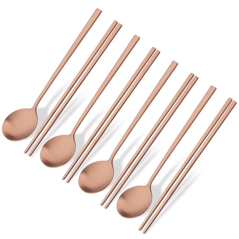 Matná sada příborů z nerezové oceli Sushi tyčinky Večeřové lžíce Sada 8 ks Nádobí Korejské hůlky Dezertní lžíce Sada příborů