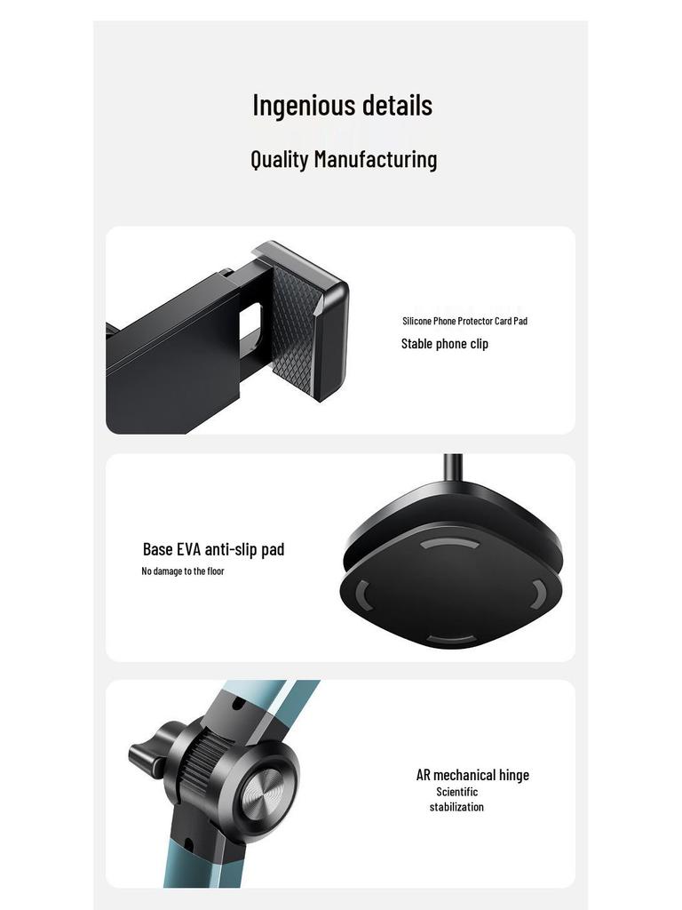 360° Rotating Retractable Floor-Standing Phone Holder for Overhead and Live Broadcasts