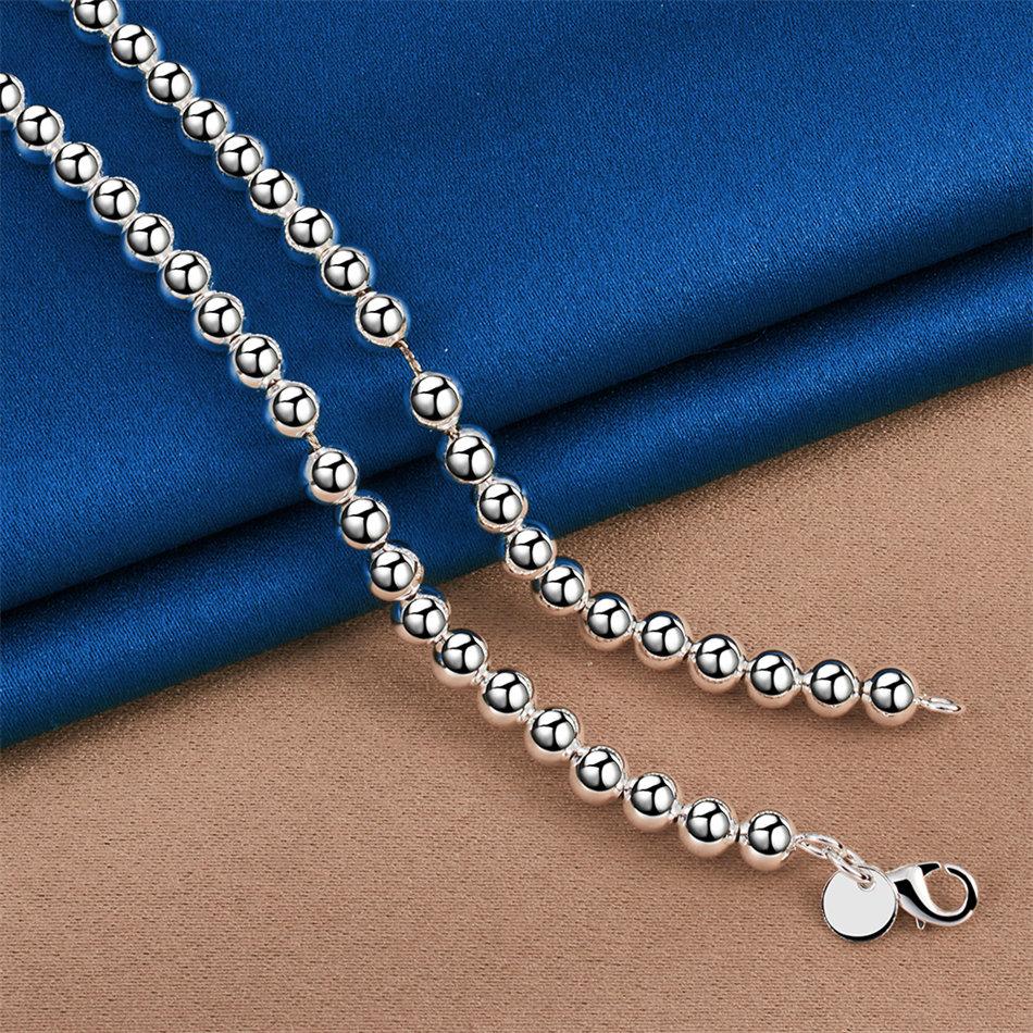 925 Sterling Silver Simple 6mm 16-30 Inch Exquisite Ball Bead Necklace Men Women Fashion Party Favor Jewelry