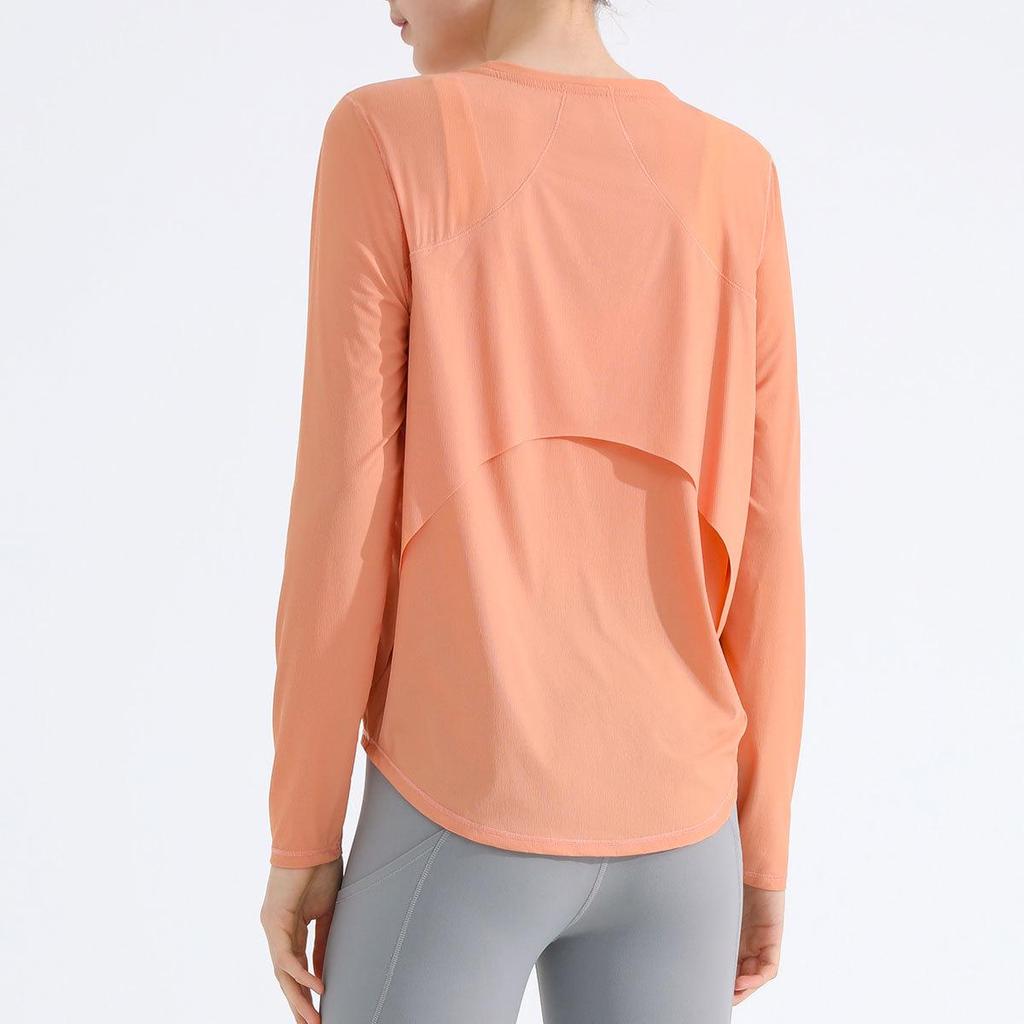 Women's Breathable Long Sleeve Round Neck Yoga Top - Slim Fit Running Fitness T-Shirt
