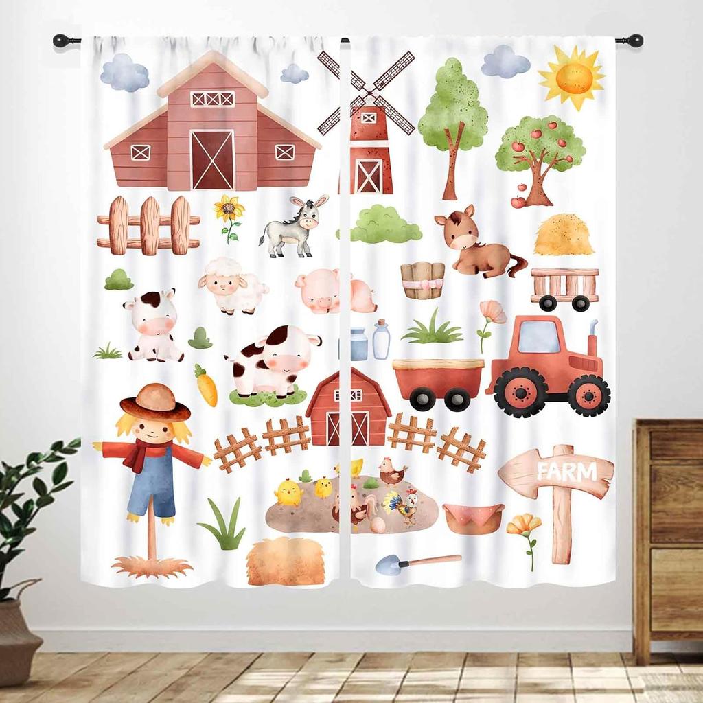 Kids Farm Curtains,Cartoon Animals Cute Chicken Duck Milk Cow Pig Happy Farm Curtains Window Drapes for Bedroom Living Room