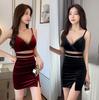 Work Sexy Mesh Splicing Hollow Tight Hip Wrap Golden Velvet Autumn and Winter Base Dress Work Clothes
