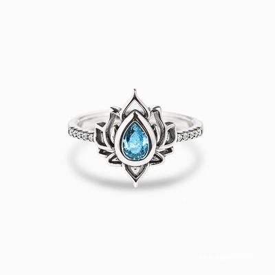 925 Silver-Plated Lotus Zircon Ring - Elegant European & American Retro Style
