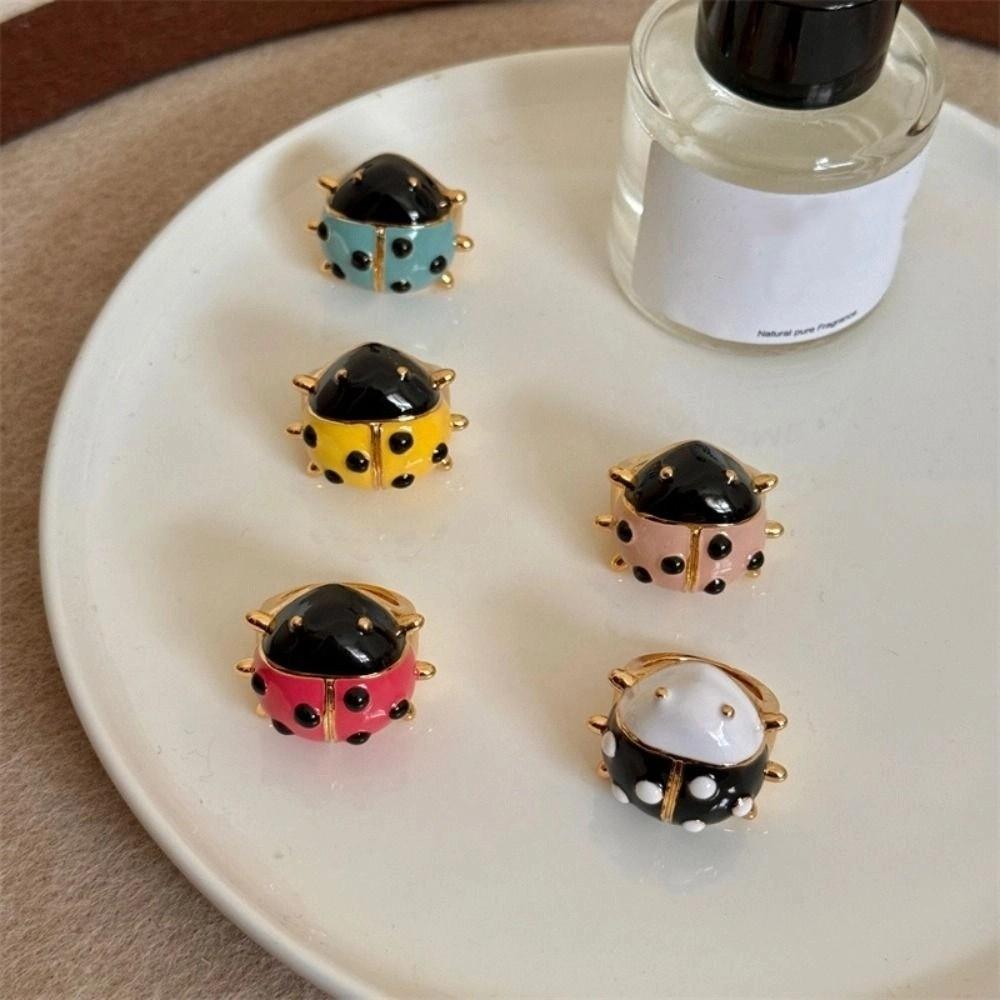 Dripping Oil Ladybug Drip Oil Ring Coccinella Septempunctata Chunky Enamel Ring  Decoration