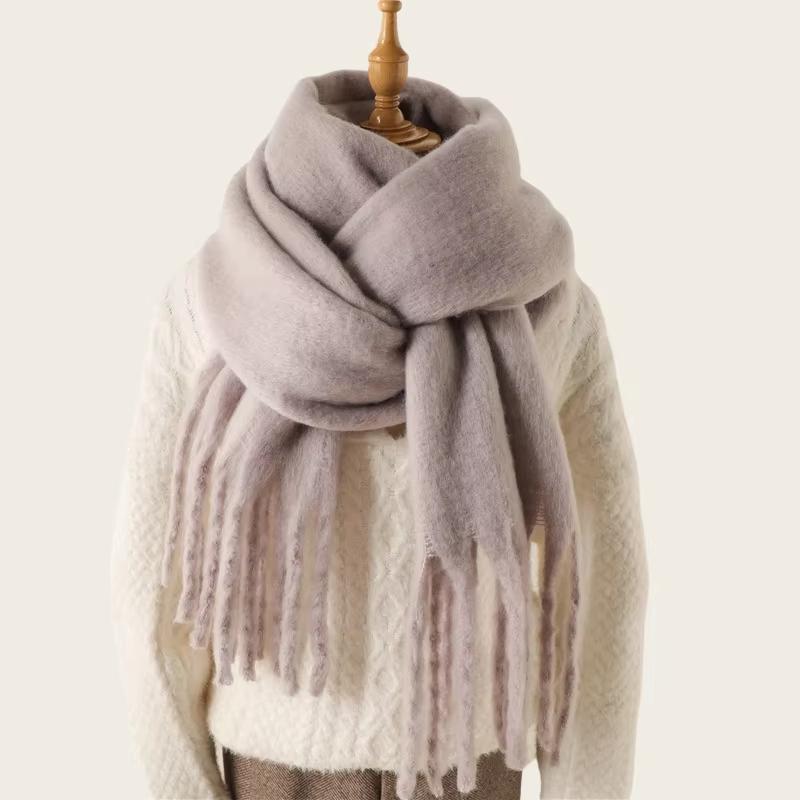 

Winter Scarf for Women Warm Solid Color Pashmina Blanket Wraps Female Thick Soft Bufanda Big Tassel Shawl Long Poncho Echarpe 240x38CM